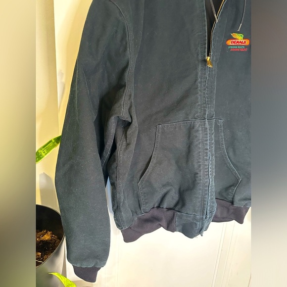 Vintage Carhartt Canvas Hooded Coat Dekalb Logo Lined Black Field Barn Jacket XL - Picture 2 of 11